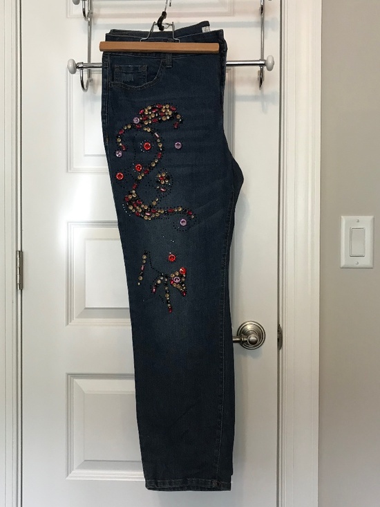 C Est. 1946 Denim - C EST. 1946 Denim colorfully rhinestoned straight legged jeans (14P) —SMALL FLAW
